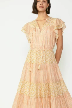 Current Air Everleigh Flutter Sleeve Midi Dress APRICOTMLT Fashion