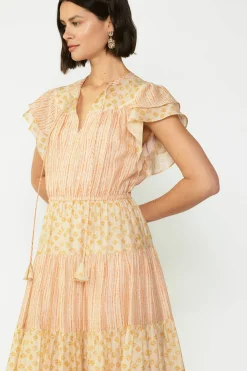 Current Air Everleigh Flutter Sleeve Midi Dress APRICOTMLT Fashion