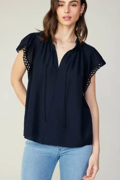 Current Air Eyelet Blouse NAVY Outlet