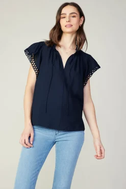 Current Air Eyelet Blouse NAVY Outlet