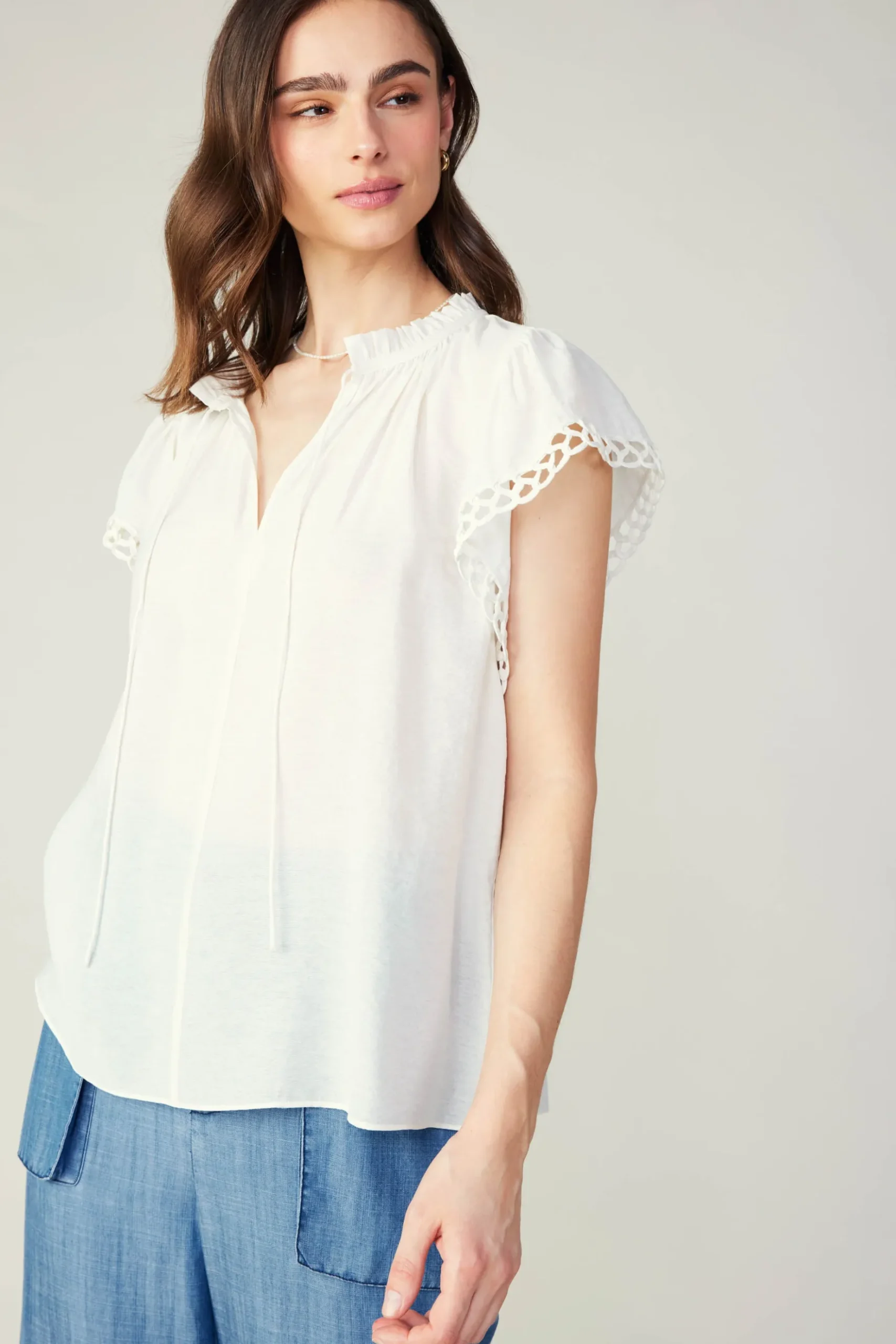 Current Air Eyelet Blouse WHITE Discount