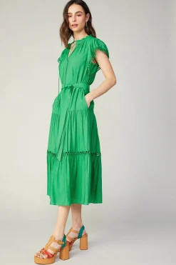 Current Air Eyelet Lace Midi Dress SPRINGGREEN Discount