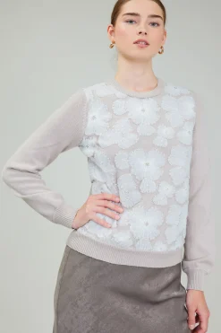Current Air Floral Applique Sweater LIGHTBEIGE Online