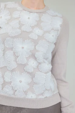 Current Air Floral Applique Sweater LIGHTBEIGE Online