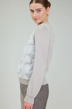 Current Air Floral Applique Sweater LIGHTBEIGE Online