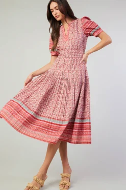 Current Air Floral Bohemian Midi Dress REDMLT New