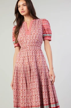 Current Air Floral Bohemian Midi Dress REDMLT New