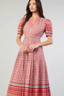 Current Air Floral Bohemian Midi Dress REDMLT New