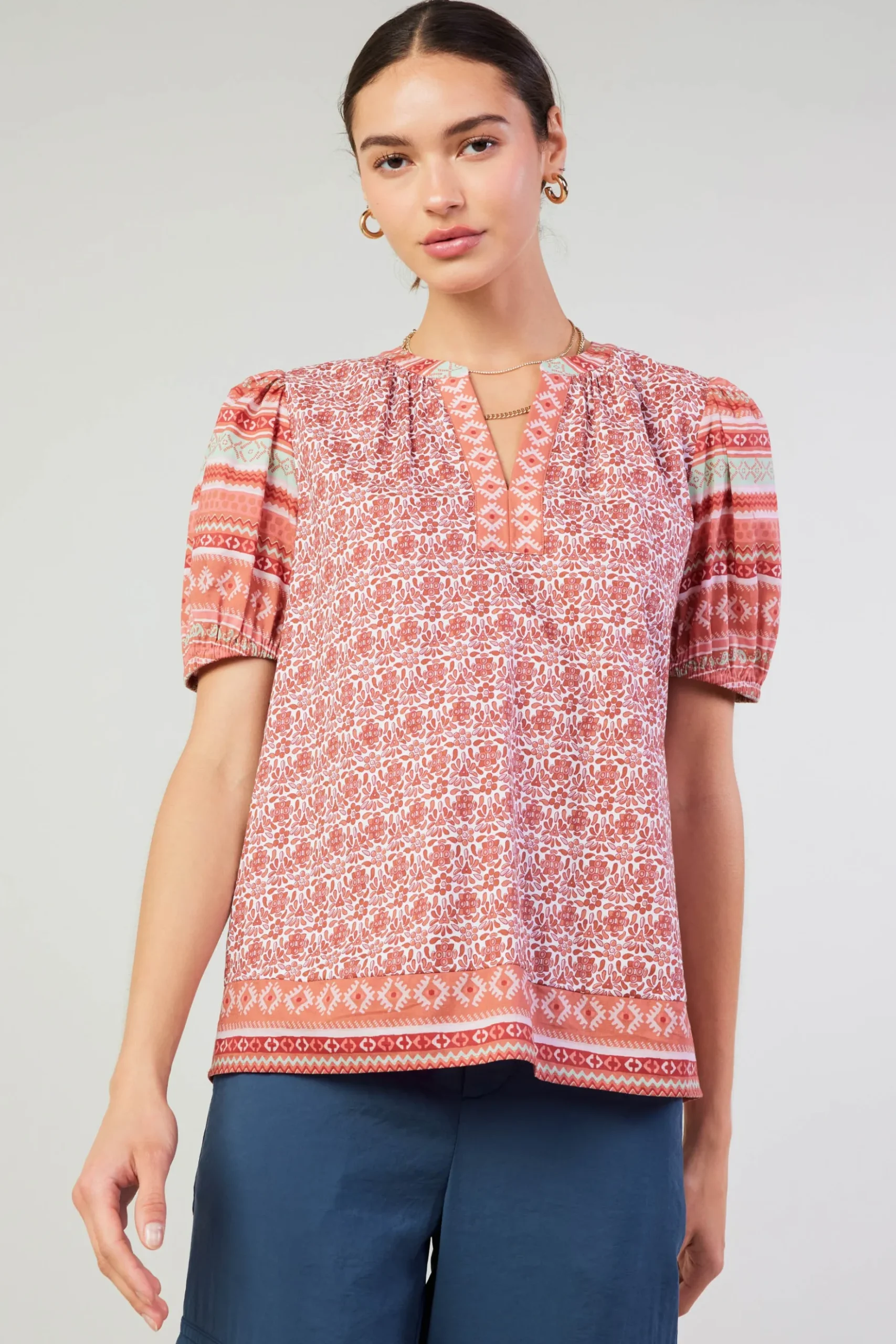 Current Air Floral Bohemian Top REDMLT Clearance