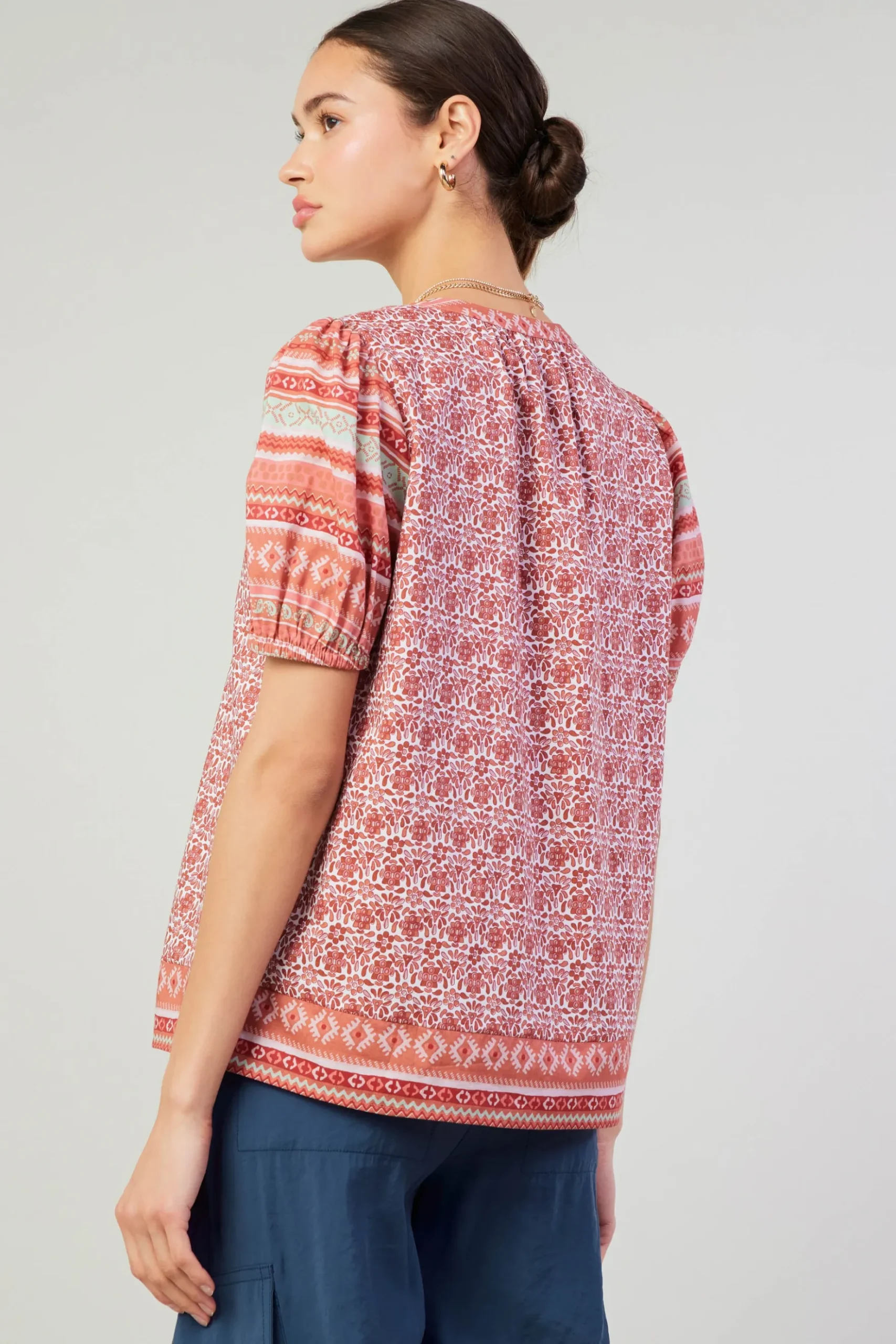 Current Air Floral Bohemian Top REDMLT Clearance