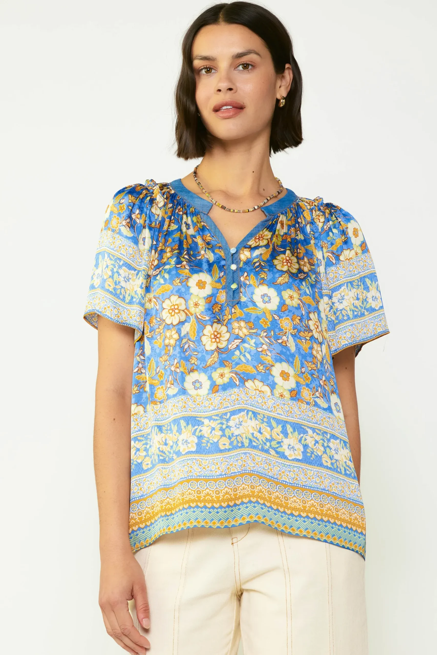 Current Air Floral Border Print Blouse BLUESAND Best