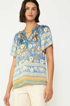 Current Air Floral Border Print Blouse BLUESAND Best