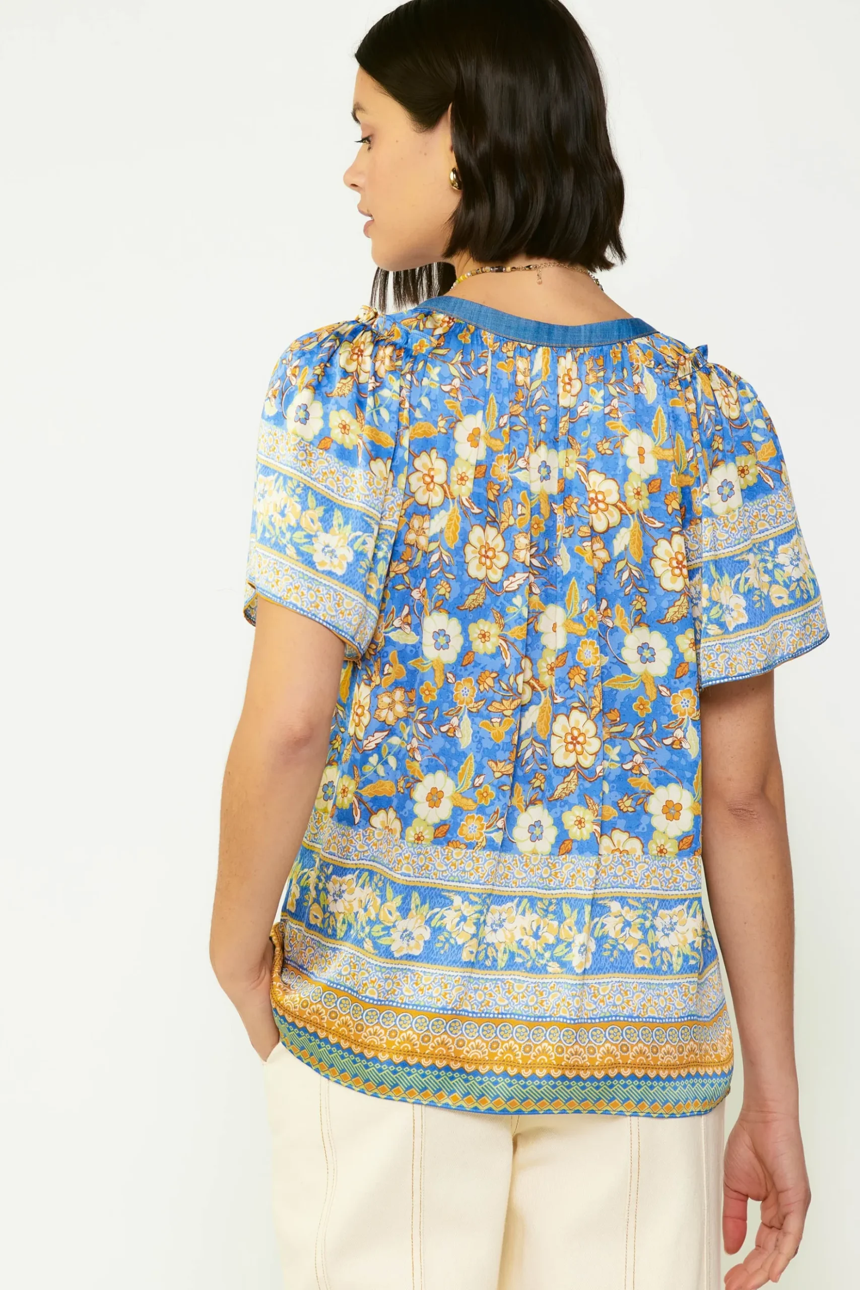 Current Air Floral Border Print Blouse BLUESAND Best