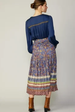 Current Air Floral Border Print Midi Skirt BLUEBROWNMLT Online
