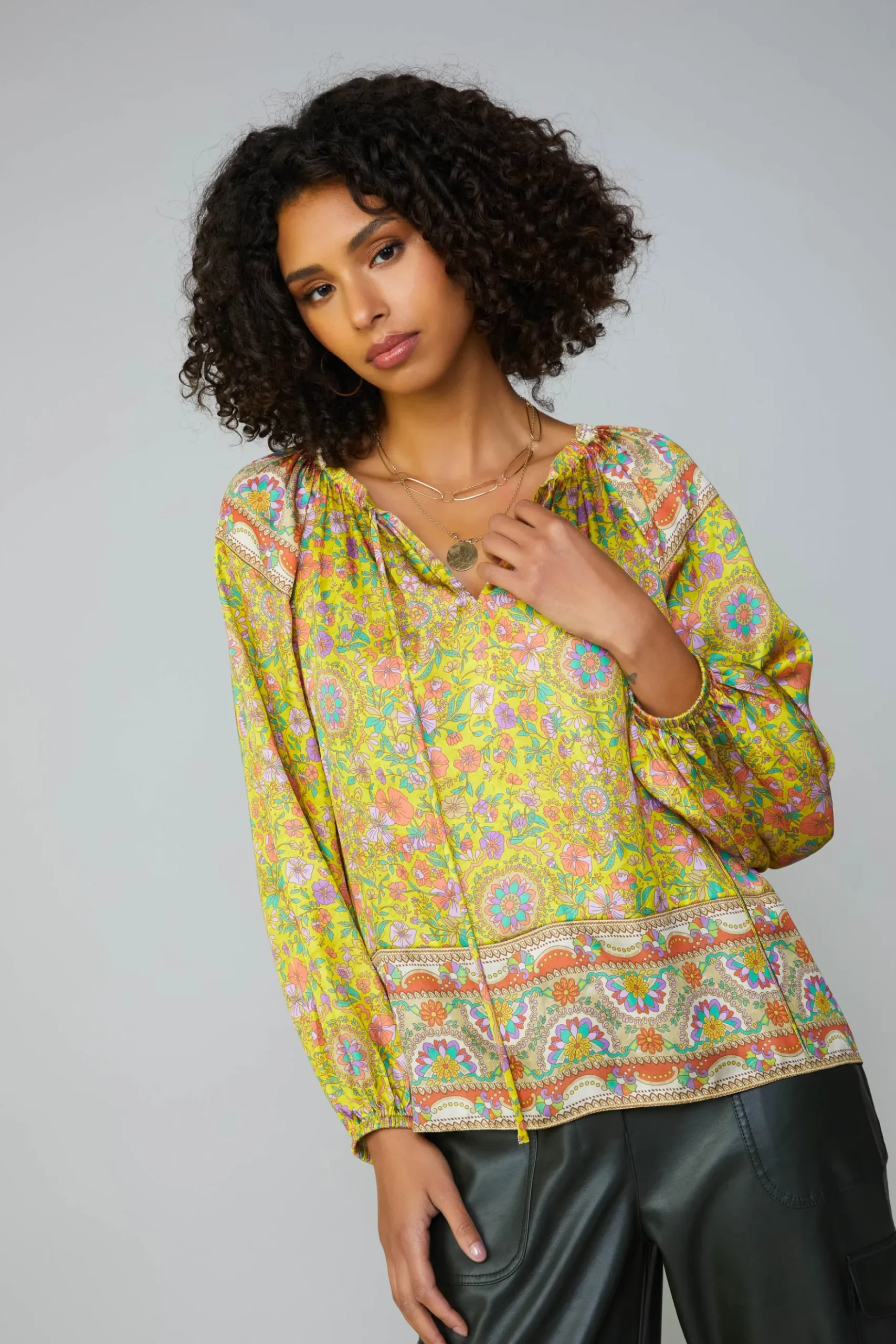 Current Air Floral Border Print Raglan Blouse YELLOWMLT Hot