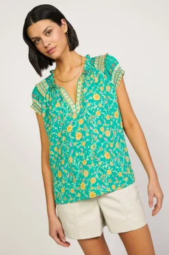 Current Air Floral Border Print Top GREENYELLOWFLORAL Fashion