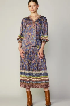 Current Air Floral Border Print Top BLUEBROWNMLT Best
