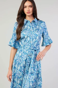 Current Air Floral Buttondown Shirt Dress BLUEMLT Discount
