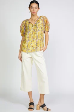 Current Air Floral Colorblock Split Neck Blouse MULTI Sale