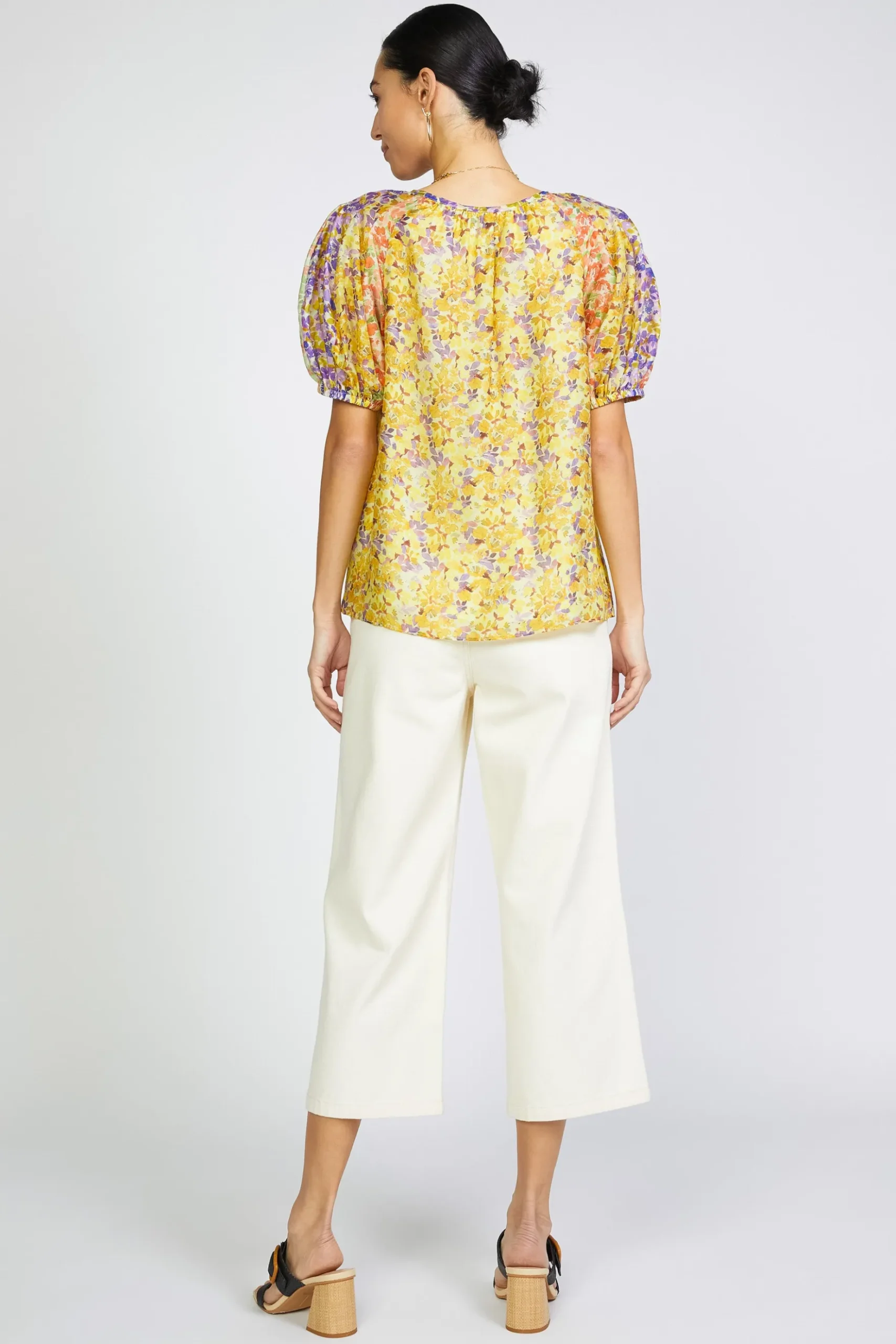 Current Air Floral Colorblock Split Neck Blouse MULTI Sale