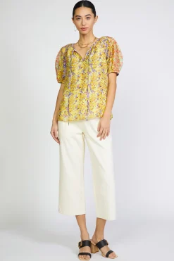 Current Air Floral Colorblock Split Neck Blouse MULTI Sale