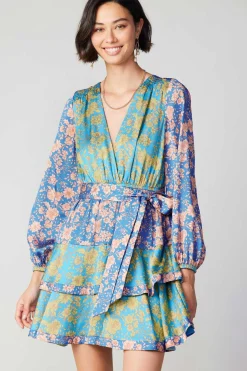 Current Air Floral Colorblock Surplice Mini Dress BLUEMULTIFLORAL Sale