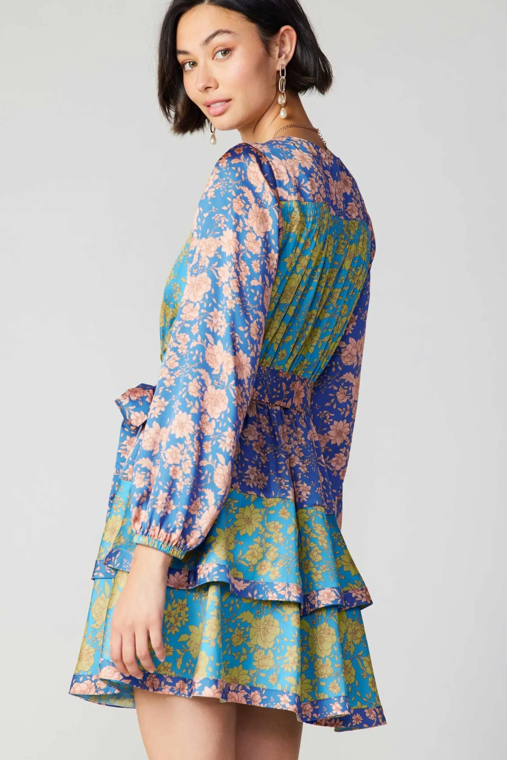 Current Air Floral Colorblock Surplice Mini Dress BLUEMULTIFLORAL Sale