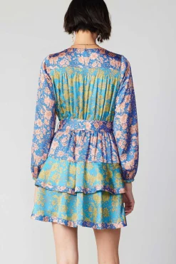Current Air Floral Colorblock Surplice Mini Dress BLUEMULTIFLORAL Sale