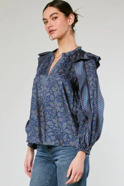 Current Air Floral Constellation Blouse NAVY Discount
