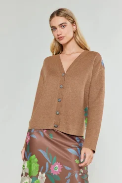 Current Air Floral Contrast Cardigan HAZELNUT New