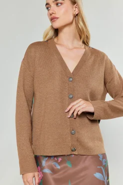 Current Air Floral Contrast Cardigan HAZELNUT New