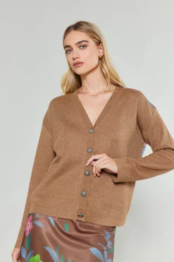 Current Air Floral Contrast Cardigan HAZELNUT New