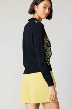 Current Air Floral Contrast Panel Sweater BLACK Fashion