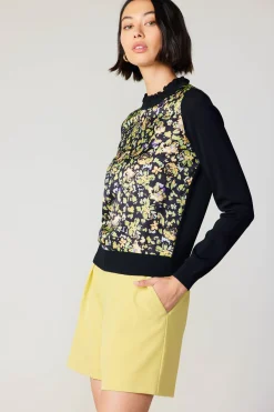 Current Air Floral Contrast Panel Sweater BLACK Fashion