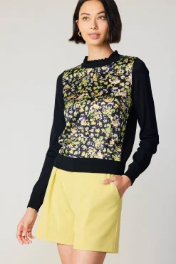 Current Air Floral Contrast Panel Sweater BLACK Fashion