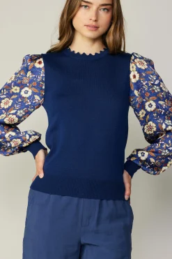 Current Air Floral Contrast Sweater Top NAVYFLORAL Clearance