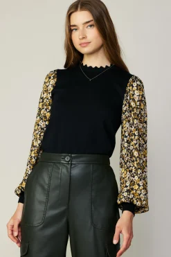 Current Air Floral Contrast Sweater Top BLACKFLORAL Best