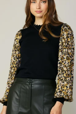 Current Air Floral Contrast Sweater Top BLACKFLORAL Best