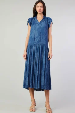 Current Air Floral Jacquard Maxi Dress PARISIANBLUE New