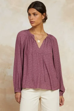 Current Air Floral Jacquard Split Neck Top DRIEDROSE Clearance