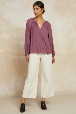 Current Air Floral Jacquard Split Neck Top DRIEDROSE Clearance