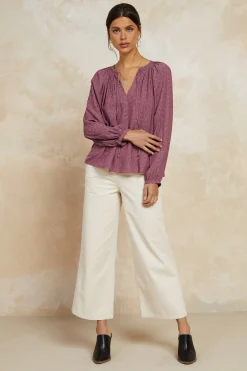 Current Air Floral Jacquard Split Neck Top DRIEDROSE Clearance