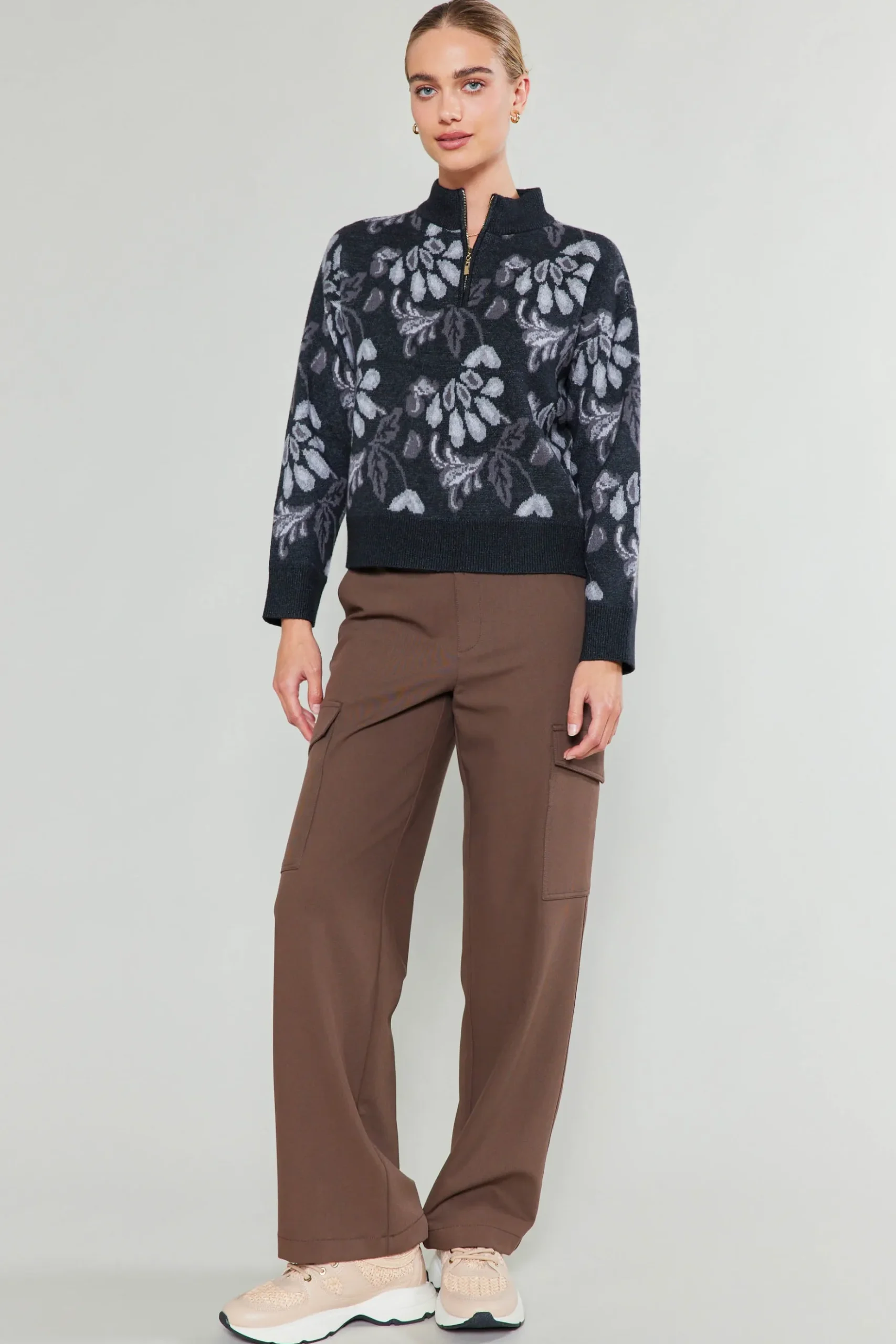 Current Air Floral Jacquard Sweater BLACKMLT Clearance