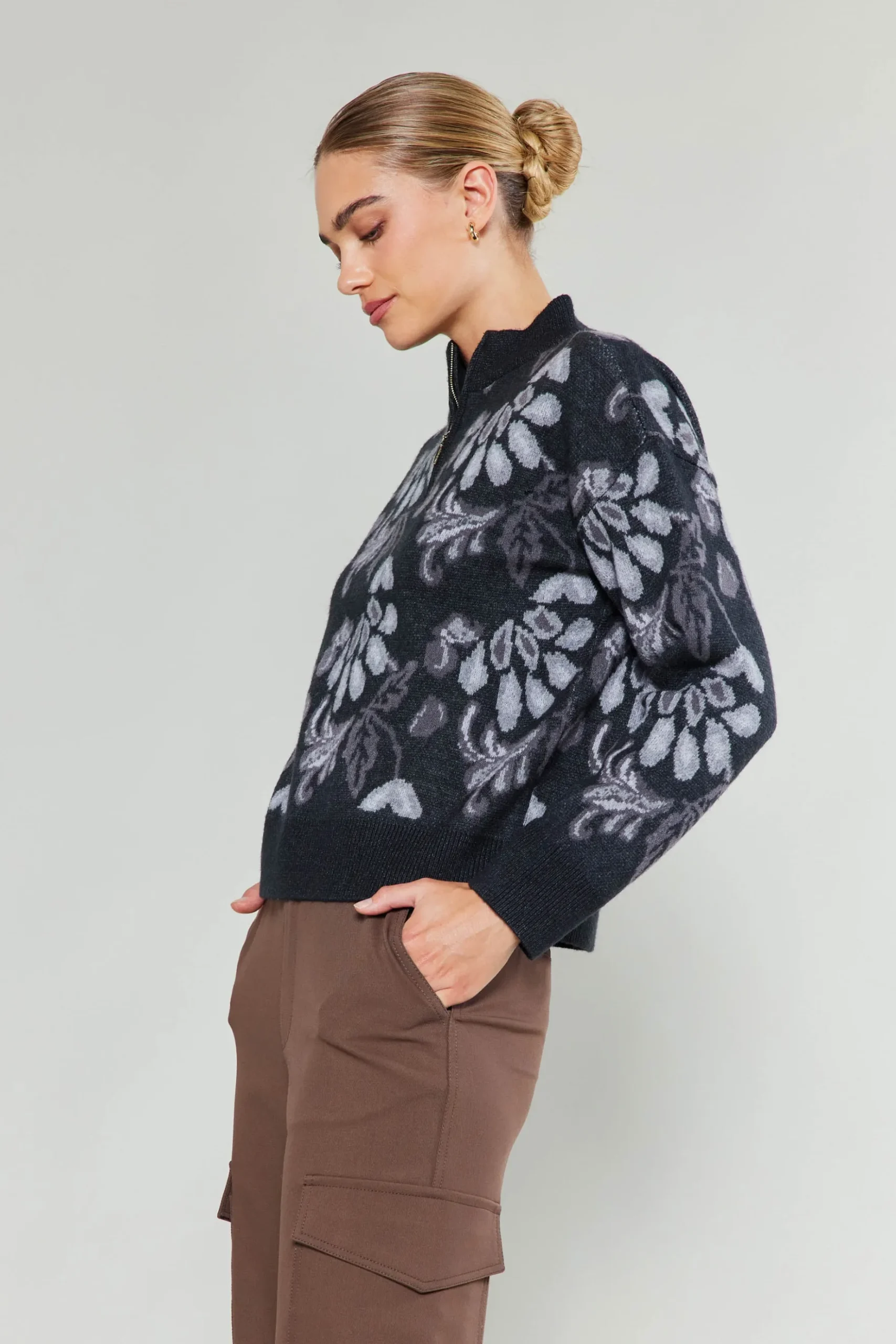 Current Air Floral Jacquard Sweater BLACKMLT Clearance