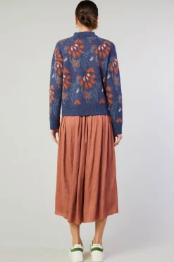 Current Air Floral Jacquard Zip Sweater DENIMBLUE Outlet