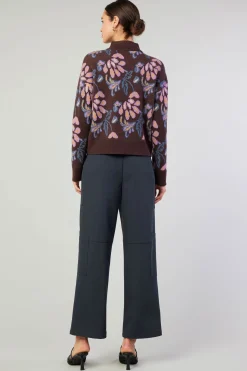 Current Air Floral Jacquard Zip Sweater BROWNMLT Clearance
