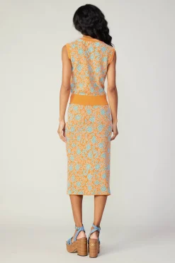 Current Air Floral Knit Midi Skirt ORANGEMLT New