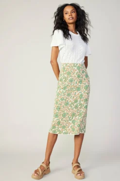 Current Air Floral Knit Midi Skirt GREENMLT Fashion