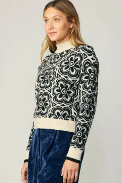 Current Air Floral Mock Neck Sweater BLACK Discount