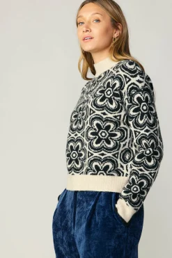 Current Air Floral Mock Neck Sweater BLACK Discount